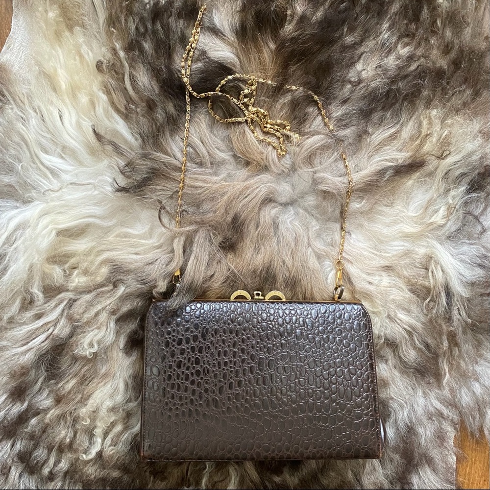 Vintage Faux Alligator Ladylike Brown Box Bag